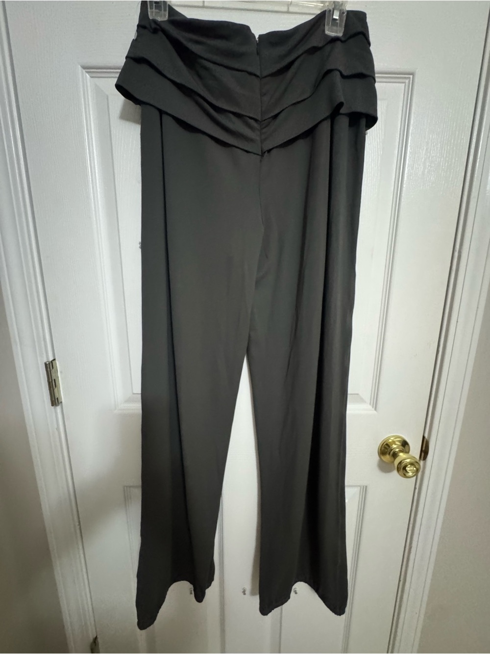 Giorgio Armani Wide-Leg Folded Ruffle Waist Pants - Gray